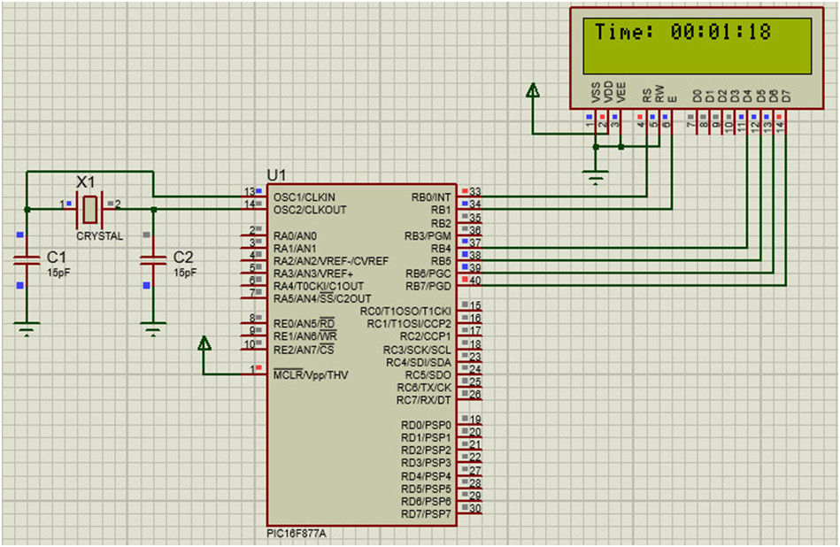 affichage horloge lcd 16f877a
