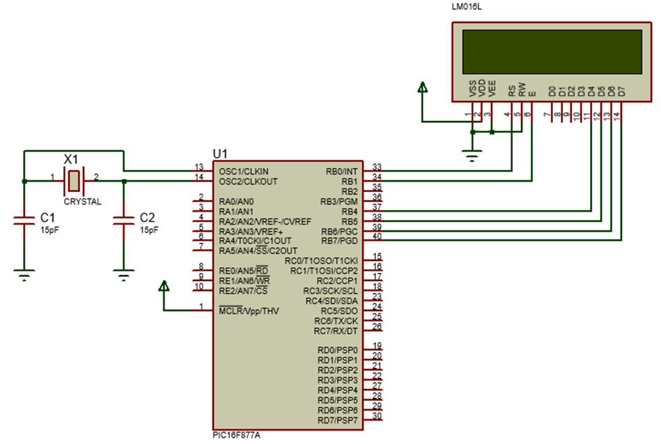 schema horloge lcd pic16f877a